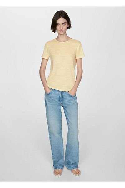 MANGO Woman Tricou din in cu maneca scurta