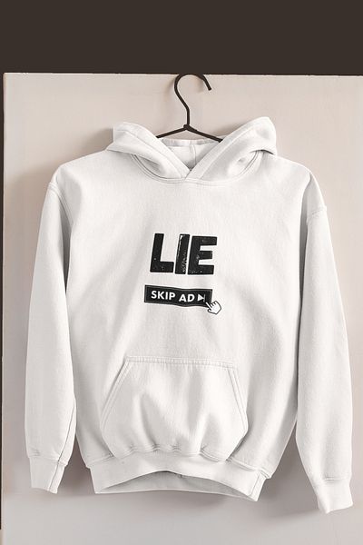 qoeuyl boutique Φούτερ με κουκούλα Unisex - LIE Skip Ad Printed Hoodie