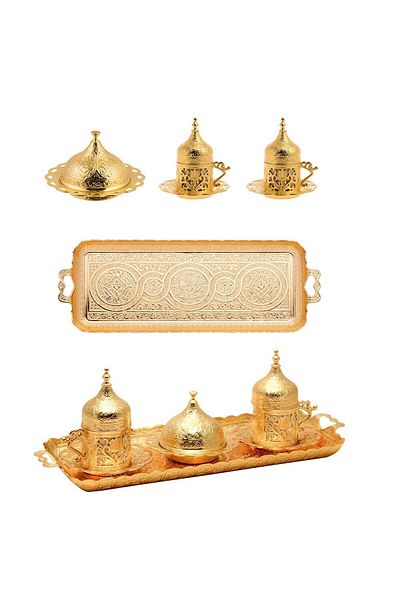 KT HOME Coffee Presentation Set Coffee Cup Set for 2 Turkish Coffee Cup Gold