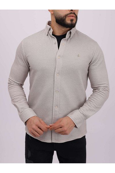 cliento Men's Stone Slim Fit Quilted Fabric Lycra Shirt