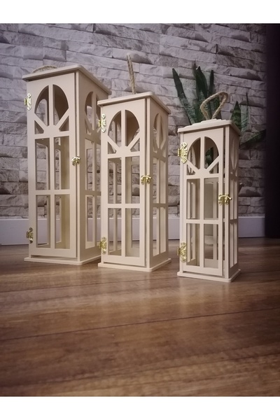 CNR 3'LÜ AHŞAP FENER MUMLUK (BEJ)