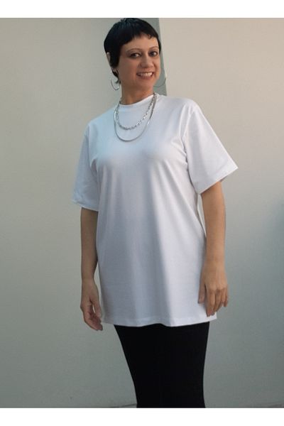 Mertcan Butik White Oversize Crew Neck Combed Cotton Viscose T-Shirt