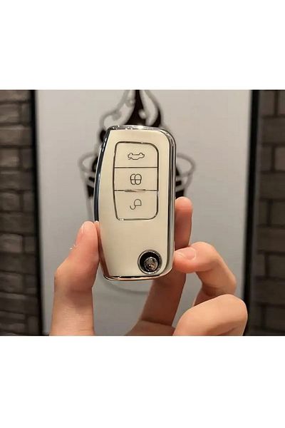 GMA KEYS Ford Focus, Fiesta, Mondeo, Cmax, Courier Nano - High Quality 3-Button White Silver Key Case