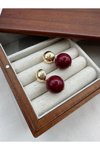 Jerie Gold Bombeli Plaka Detay Bordo Küpe