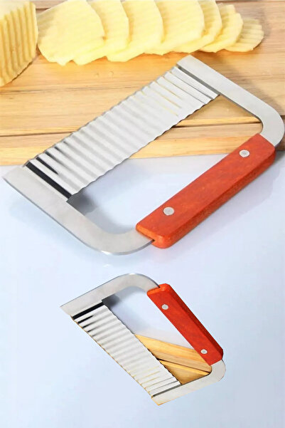 KCA HOME Cips Bıçağı, Paslanmaz Çelik Ahşap Kollu Patates Dilimleme, Meyve Se...