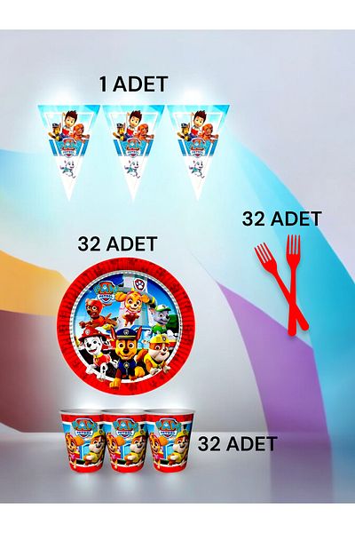 VibeHome Paw Patrol Themed S Pack for 32 - Birthday Party and Fun Events