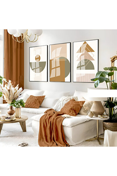 Harika bir ev Hari̇kabi̇rev | Soft Tones Abstract Geometric Set | Framed Glas...