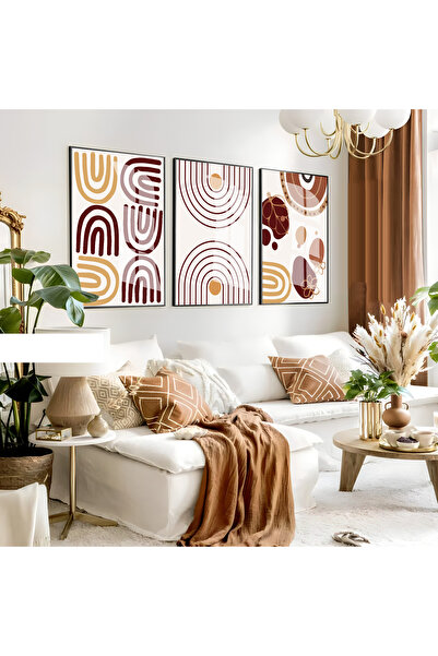 Harika bir ev Hari̇kabi̇rev | Brown-Orange Abstract Bohemian Set 008 | Framed...