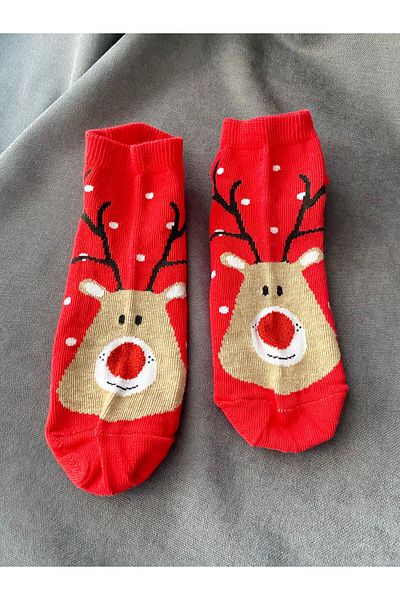 Ludios Christmas Deer Themed Gift Red Cotton Short Socks