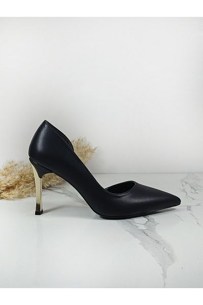 Everest Women's Black Skin Heeled Shoes High Heeled Stiletto 9 Cm