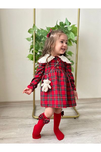 YARENKİDS Set rochie și accesorii pentru fete - 2 catarame, șosete cu fundă și ursuleț