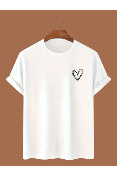 Meems Μπλουζάκι Unisex Heart Printed Λευκό Oversize