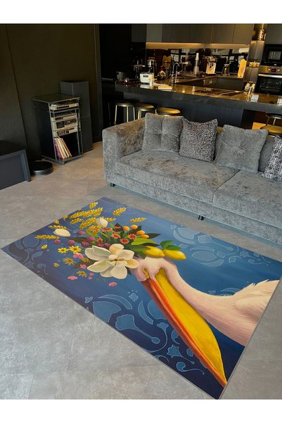 Rugs Modern Halı Colecția Kemal, temă albastră, covor decorativ modern cu țes...