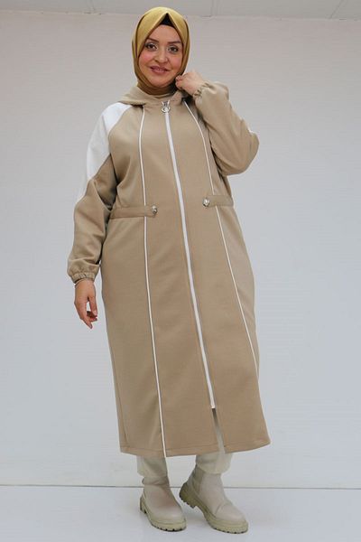Eslina 43046 Plus Size Mink Raglan Sleeve Osyho Cap - Με σωληνώσεις τσιμπήματος
