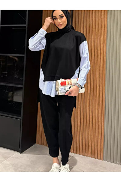 DENİZLİFE طقم قميص حجاب أسود وبنطلون عرق