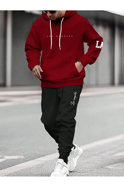 MODASHOT Unisex-Hooded Tracksuit Set -Los Angeles Printed - Double Color Combination