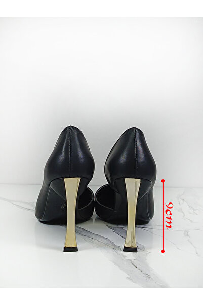 Everest Kadın Siyah Cilt Topuklu Ayakkabı Yüksek Topuklu Stiletto 9 Cm