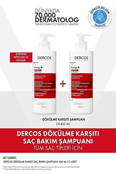 Vichy Dercos Energy+ Niasinamid İçeren Koparak Dökülme Karşıtı Şampuan 400 ml X 2 ADET