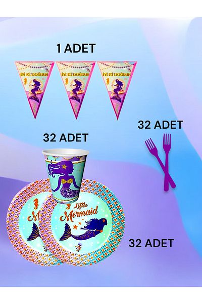 VibeHome Mermaid Themed S Pack for 32 - Birthday Party and Fun Events