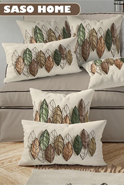 SasoHome Colorful Leaves Patterned 2-Piece Rectangular Throw Pillow Cover