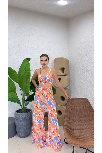 MODA Women's Patterned Strap Pant Crop Suit