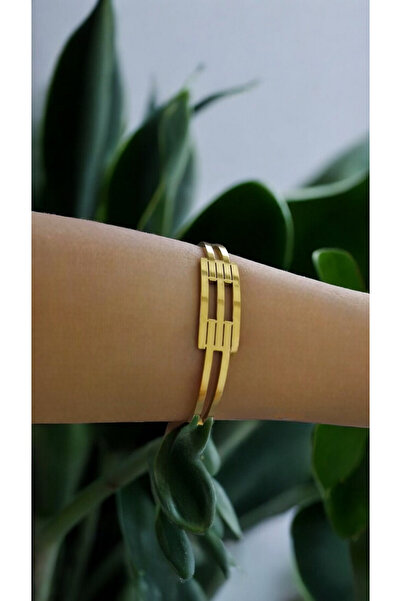 YASİN TOPÇU Çelik Gold Kelepçeli Altın Renk Bilezik Şeklinde Kaburga Bileklik