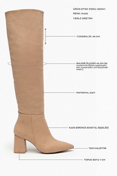 NİŞANTAŞI SHOES Dámské semišové boty Berny Nude na podpatku – špičatá špička