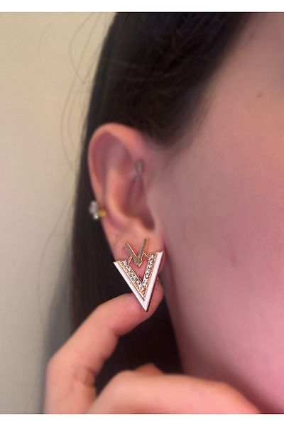 MioArt Women's V-Cut Earrings with Stone Detail - Trend Model