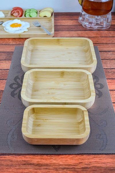 AVANTAGE HOME Mira - 3-Piece Bamboo Serving Snack Bowl, Breakfast, Coffee, Fruit Serving Bowl