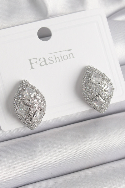 Epilons Brass Silver Color Zircon Stone Embellished Drop Model Women's Earrin...