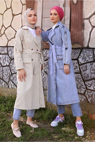Moda Rosa 25K5388 - Light Blue - Shal Collar Denim Trench Jeans
