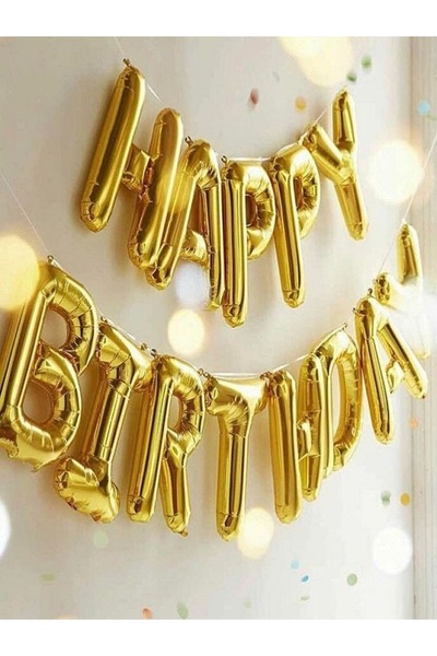 PARTİ AŞKI Gold Happy Birthday Harf Folyo Set Balon 13 Harf Balon & Iyi Ki Do...