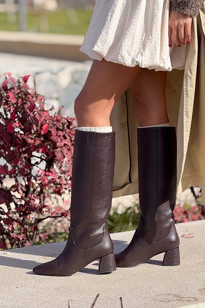 NİŞANTAŞI SHOES Γυναικείες μπότες με τακούνι από γνήσιο δέρμα Matty Brown
