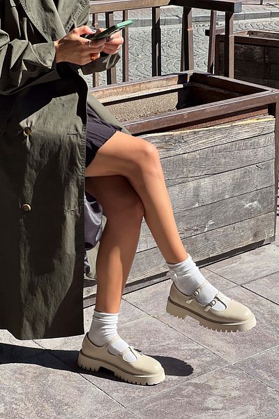 NİŞANTAŞI SHOES Γυναικεία παπούτσια με χοντρή σόλα με λεπτομέρεια από γνήσιο δέρμα Samuel Beige
