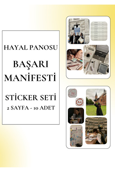 ANSHA CRAFTS Hayal Panosu "BAŞARI MANİFESTİ" -Vision Board Sticker Seti (2 Sa...
