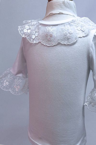 LULLY KİDS Girl's White Capri Sleeve Guipure Lace Detailed Bodysuit