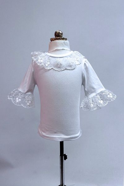 LULLY KİDS Girl's White Capri Sleeve Guipure Lace Detailed Bodysuit