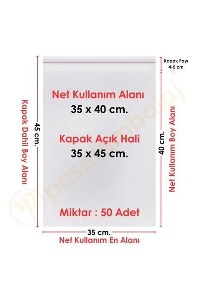CarpCorn 35x40 5 Cm. (35*45) 50 Adet - Şeffaf Bantlı Yapışkanlı Jelatin Poşet