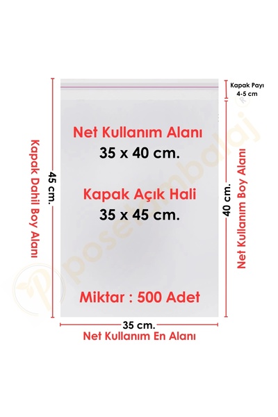 CarpCorn 35x40 5 Cm. (35*45) 500 Adet - Şeffaf Bantlı Yapışkanlı Jelatin Poşet