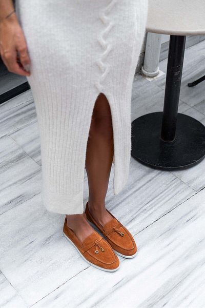 NİŞANTAŞI SHOES Warner Tan - Dámské baleríny z pravé kůže s plochou podrážkou