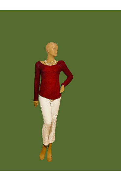 ÖzOksijen Kazak,Bordo Renk,Likrali Viskon Kumas,Transparan Detayli,Metal Bonc...