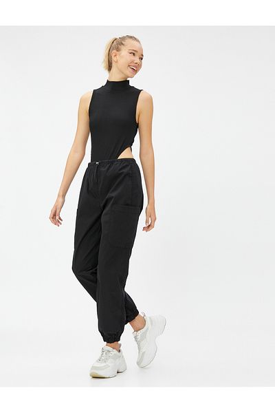 Koton Velvet Cargo Pants with Elastic Waist and Pocket Detail