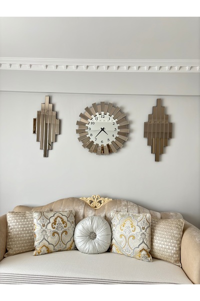 PAŞABAHÇE CAM Güneş bronz normal rakamli saat seti