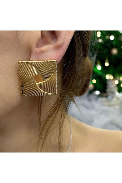 Store نموذج مظروف منقوش مربعًا مقاوم للصدأ، أقراط أنيقة