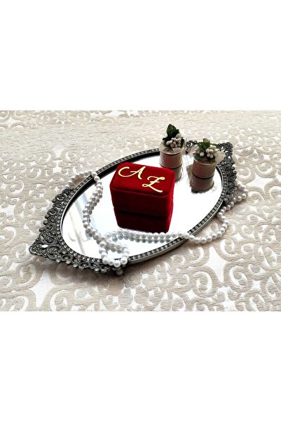 ORGANİKONSEPT Kişiye Özel Gold Baskılı  Kadife Yüzük Kutusu ( Nişan Söz Tepsi...