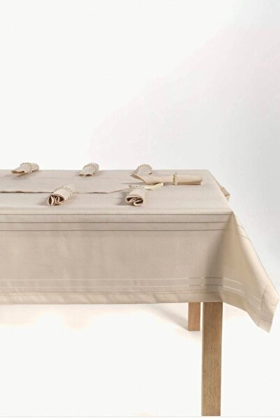 Gülce Home Collection Keten Çizgili Masa Örtüsü Kahve