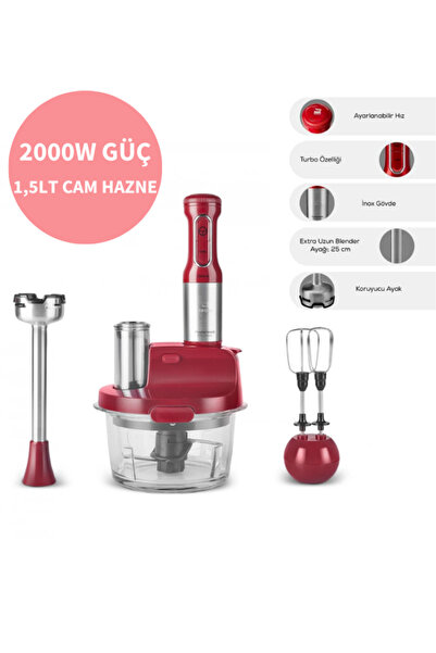 Karaca 2000W Güçlü Motor Turbo 1,5 lt Cam Hazne 4 Kanatlı Bıçak Buz Kırma Fonksiyonlu Mutfak Robotu