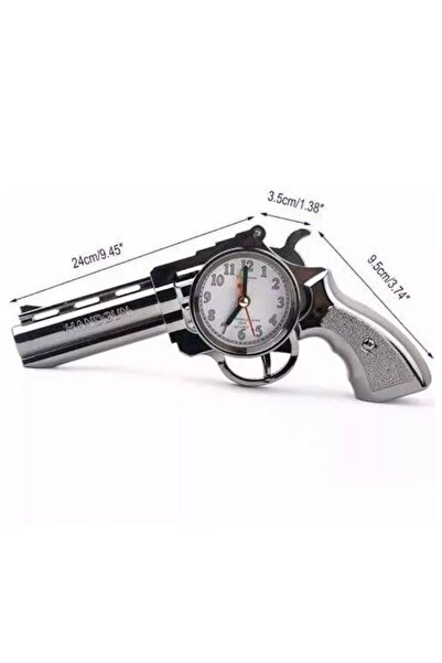 Sensoria Retro Tabanca Şeklinde Çalar Saat Revolver Masa Saati Hediyelik Süs Eşyası
