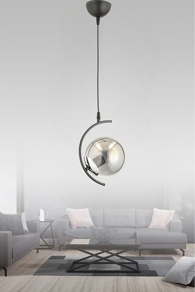 ESSLİGHT Evren Single Pendant Chandelier (Smoked Glass) Entrance Hall Young Room