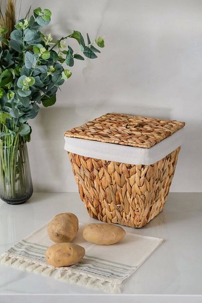 AVANTAGE HOME Rita - Единична многофункционална кошница за картофи и лук с вътрешна защита и плетен капак